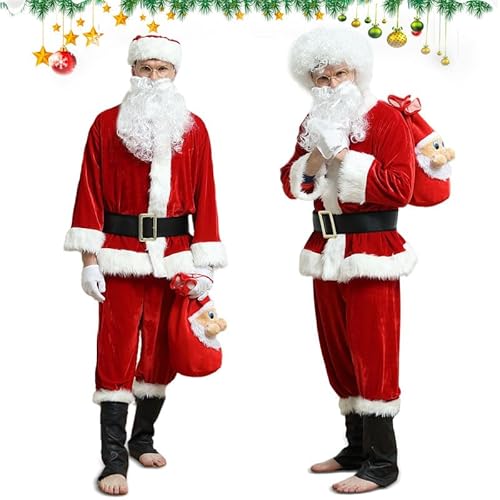 Weihnachtsmann Kostüm Herren Damen, 10-teiliges Santa Claus Costume Nikolauskostüm Weihnachtsmann Anzug 2XL von Kouric