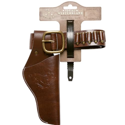 Cowboy Gürtel verstellbar 65-90 cm Länge aus Kunstleder & Metall inkl. Holster mit Pferde-Motiv Braun Schwarz Kostüm-Zubehör Fasching Karneval (Braun) von Krause & Sohn