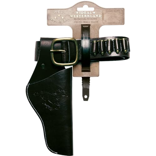 Cowboy Gürtel verstellbar 65-90 cm Länge aus Kunstleder & Metall inkl. Holster mit Pferde-Motiv Braun Schwarz Kostüm-Zubehör Fasching Karneval (Schwarz) von Krause & Sohn