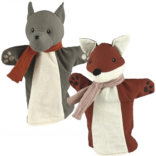 Handpuppe Plüschpuppe aus Stoff Handpuppen 29 cm in dezenten Erdtönen für Kinder für Puppen- und Kasperletheater Spielzeug (Fuchs - Wolf) von Krause & Sohn