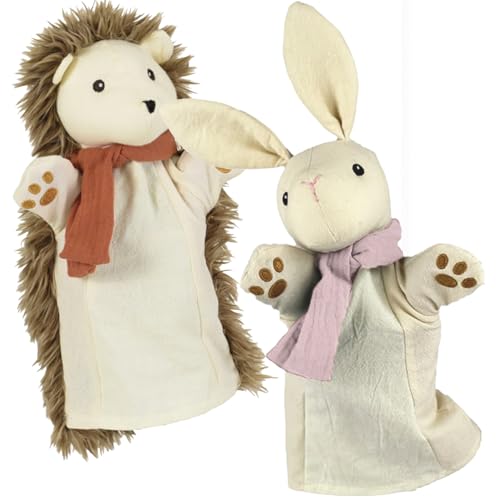 Handpuppe Plüschpuppe aus Stoff Handpuppen 29 cm in dezenten Erdtönen für Kinder für Puppen- und Kasperletheater Spielzeug (Hase - Igel) von Krause & Sohn