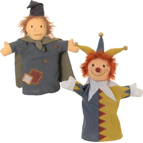 Handpuppe Plüschpuppe aus Stoff Handpuppen 29 cm in dezenten Erdtönen für Kinder für Puppen- und Kasperletheater Spielzeug (Hexe - Kasper) von Krause & Sohn