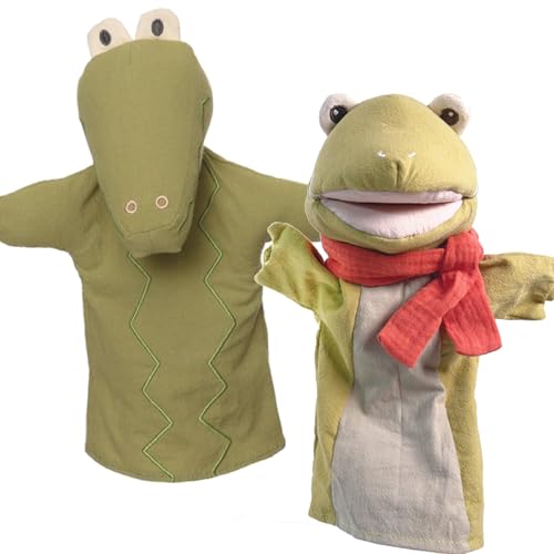 Handpuppe Plüschpuppe aus Stoff Handpuppen 29 cm in dezenten Erdtönen für Kinder für Puppen- und Kasperletheater Spielzeug (Kroko - Frosch) von Krause & Sohn