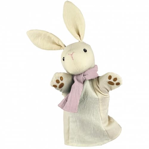 Handpuppe Plüschpuppe aus Stoff Handpuppen 29 cm in dezenten Erdtönen für Kinder für Puppen- und Kasperletheater Spielzeug (Weißer Hase mit Schal) von Krause & Sohn