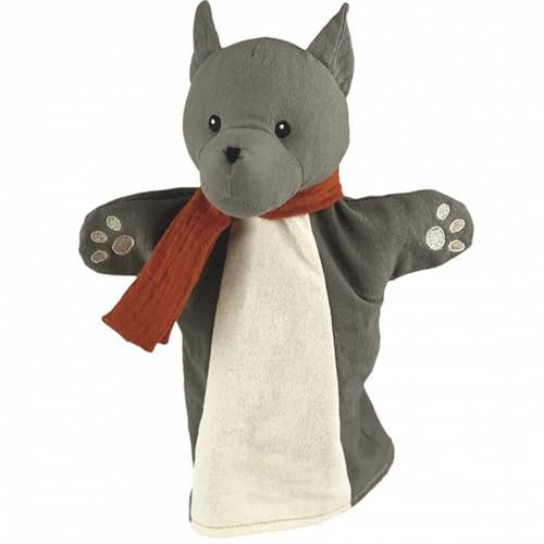 Handpuppe Plüschpuppe aus Stoff Handpuppen 29 cm in dezenten Erdtönen für Kinder für Puppen- und Kasperletheater Spielzeug (Wolf mit Schal) von Krause & Sohn