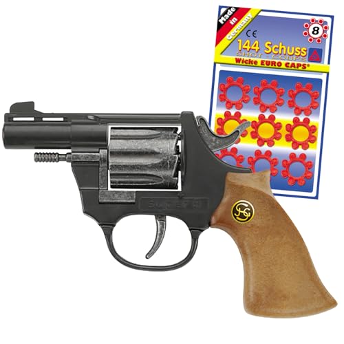 Hochwertige Pistole Revolver Gewehr inkl. 144 Schuss-Munition Polizei Cowboy für Kinder & Erwachsene Kostüm-Zubehör (Pistole Super 8) von Krause & Sohn