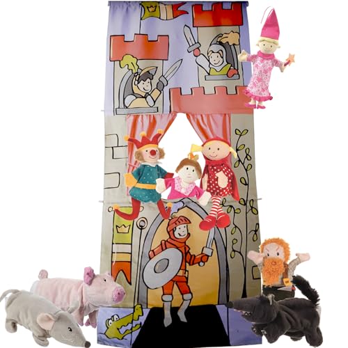 Hochwertiges Puppentheater 70x 165 cm Türtheater für Kinder hochwertige Handpuppen Märchen Kasperletheater (Puppentheater 70 x 165 inkl. 7 Handpuppen) von Krause & Sohn