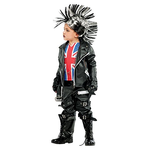 Krause & Sohn Kinderkostüm Punk Rebell Kid Deluxe viel. Zubehör schwarz Punker Union Jack Großbritannien Irokese Biker Fasching Karneval (116) von Krause & Sohn