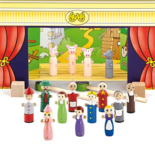 Krause & Sohn Magnetisches Holz-Puppentheater mit 15 Figuren und 4 Märchen zum Spielen Holz-Spielzeug von Krause & Sohn