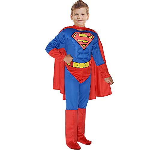 Krause & Sohn Superman Kostüm mit Muskeln für Kinder 3-12 Jahre rot blau Superheld Lizenzkostüm Fasching (10-12 Jahre) von Krause & Sohn