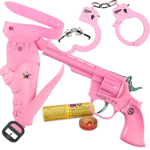 Pride Western-Set Pink Rosa Pistole Kadett 912 mit Handschellen & Gürtel mit Holster inkl. 1200 Schuss Munition Kostüm-Zubehör Fasching Karneval Mottoparty von Krause & Sohn