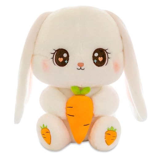 KreEzi Kaninchen Plüschtier, Kawaii Plüsch Kaninchen, Kuscheltier Hase Karotte, Hase Personalisierte Kuscheltiere Puppe Weiß Große Augen, Plüsch Tier Kissen Spielzeug Weiche Puppe Geschenk für Kinder von KreEzi