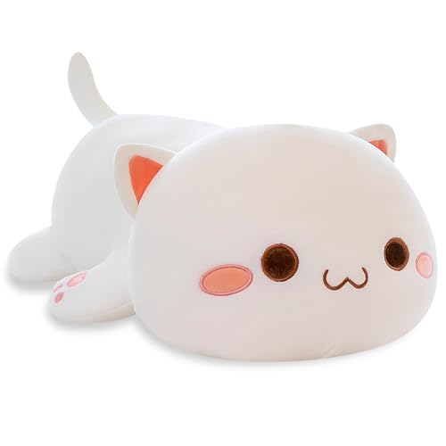 KreEzi Katze Flauschiges Stofftier, Katze Kissen Spielzeug, Katze Kissenpuppe, Liegend Katze Plüschtier Stofftier, Kuscheltier Puppe Geschenk für Baby Kinder Mädchen Jungen- 40cm von KreEzi