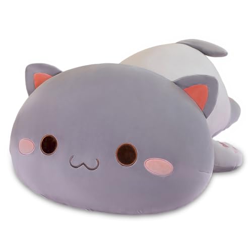 KreEzi Liegend Katze Plüschtier Stofftier, Katze Flauschiges Stofftier, Katze Kissen Spielzeug, Katze Kissenpuppe, Kuscheltier Puppe Geschenk für Baby Kinder Mädchen Jungen- 40cm von KreEzi