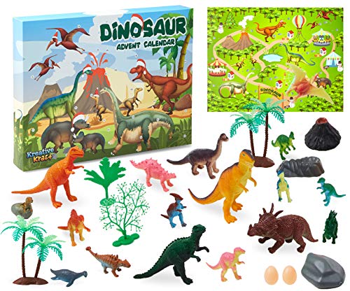 KreativeKraft Adventskalender 2024 - Tiere Spielzeug Weihnachtskalender Kinder(Mehrfarbig Dinosaurs) von KreativeKraft