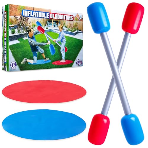 KreativeKraft Aufblasbares Gladiator-Spiel Set mit 2 aufblasbaren Schlagstöcken & 2 Kampfmatten - Outdoor Spiele für Kinder von KreativeKraft