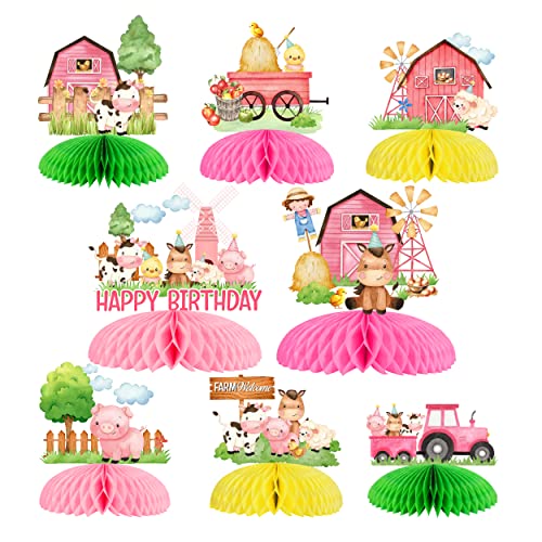 8 Stück rosa Bauernhof Party Supplies Bauernhof Thema Honeycomb Tafelaufsatz Tischdekorationen für Geburtstagsparty für Mädchen von Kreatwow