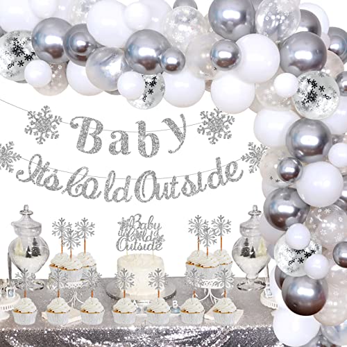 Baby It’s Cold Outside Baby Shower Dekorationen für Jungen Mädchen – Splitter Schneeflocke Ballon Girlande Bogen Kit mit Kuchendeckel für Winter Wonderland Geburtstagsparty Supplies von Kreatwow