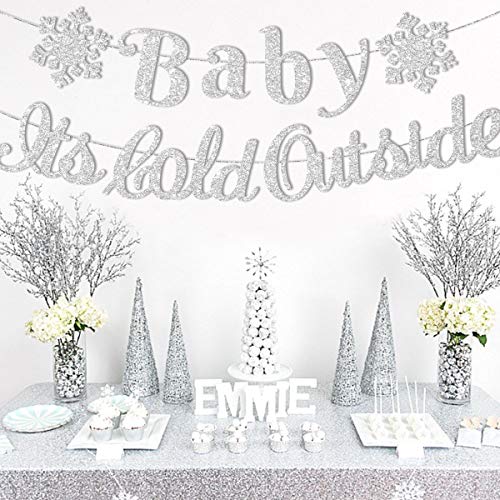 Kreatwow Baby Es ist kalt außerhalb Dekorationen Banner für Jungen Mädchen Geschlecht enthüllen Winter Wonderland Baby Shower Dekorationen Schneeflocke Girlande Glitter Silber von Kreatwow