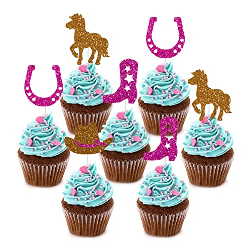 Kreatwow Cowgirl-Kuchendekorationen 24er-Pack mit Stiefel, Kuchendeckel für Western-Cowgirl-Partydekorationen oder Babypartyzubehör, 1. 2. 3. Geburtstag von Kreatwow