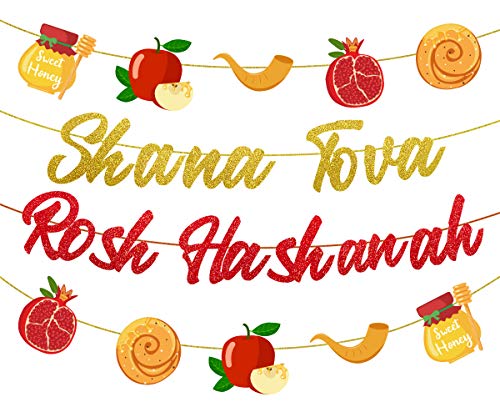 Kreatwow Rosh Hashanah Dekorationen Shana Tova Rosh Hashanah Banner Girlande Rot und Gold Jüdisches Neujahrsthema Party Dekor Zubehör von Kreatwow