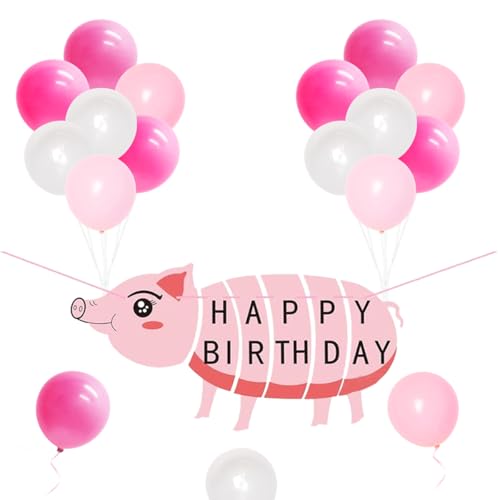 Kreatwow Schwein-Geburtstags-Partydekorationen Liefert Walking Pig Balloons Happy Birthday Banner für Mädchen Geburtstag Baby Shower von Kreatwow