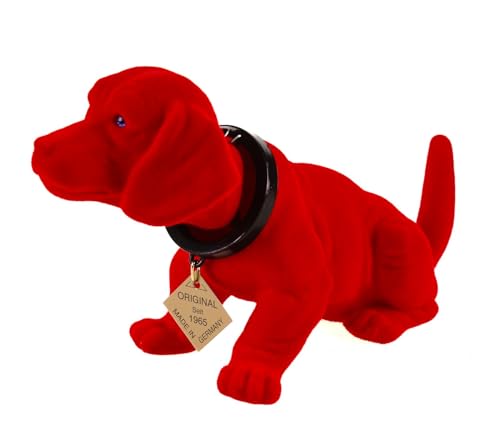 Kremers Schatzkiste Wackeldackel Auto Rot 19cm Nostalgische Deko aus Deutschland Wackelkopf Hund Figur für Hutablage - Lustiges Geschenk für Autoliebhaber - Retro Büro Deko von Kremers Schatzkiste