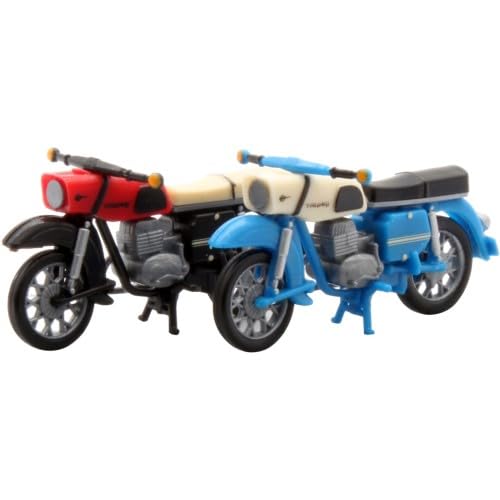 55071010 H0 2 Motorräder MZ ES 250/2, schwarz-rot und hellblau-beige von Kres