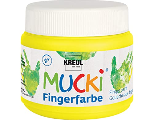 KREUL 23102 - Mucki leuchtkräftige Fingerfarbe, 150 ml in gelb, auf Wasserbasis, parabenfrei, glutenfrei, laktosefrei und vegan, auswaschbar, vermalbar mit Pinsel, Schwamm, Spachtel und Fingern von Kreul