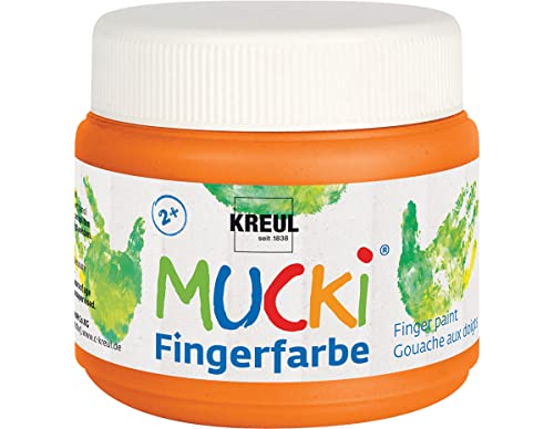 KREUL 23103 - Mucki leuchtkräftige Fingerfarbe, 150 ml in orange, auf Wasserbasis, parabenfrei, glutenfrei, laktosefrei und vegan, auswaschbar, vermalbar mit Pinsel, Schwamm, Spachtel und Fingern von Kreul