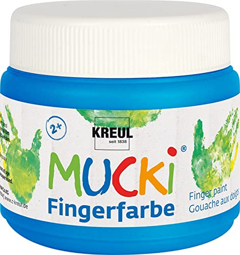 KREUL 23108 - Mucki leuchtkräftige Fingerfarbe, 150 ml in blau, auf Wasserbasis, parabenfrei, glutenfrei, laktosefrei und vegan, auswaschbar, vermalbar mit Pinsel, Schwamm, Spachtel und Fingern von Kreul