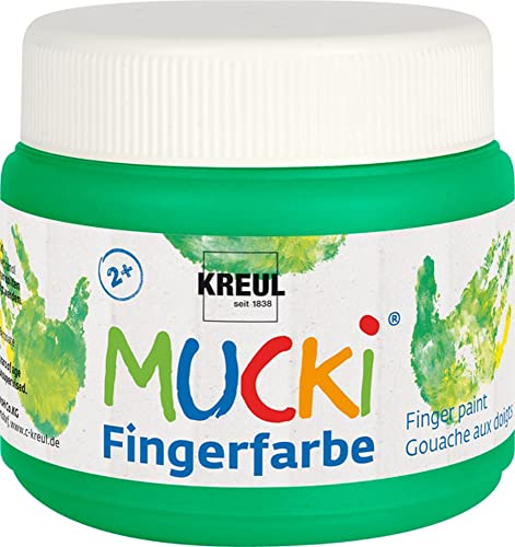 KREUL 23110 - Mucki leuchtkräftige Fingerfarbe, 150 ml in grün, auf Wasserbasis, parabenfrei, glutenfrei, laktosefrei und vegan, auswaschbar, vermalbar mit Pinsel, Schwamm, Spachtel und Fingern von Kreul