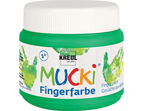 KREUL 23110 - Mucki leuchtkräftige Fingerfarbe, 150 ml in grün, auf Wasserbasis, parabenfrei, glutenfrei, laktosefrei und vegan, auswaschbar, vermalbar mit Pinsel, Schwamm, Spachtel und Fingern von Kreul