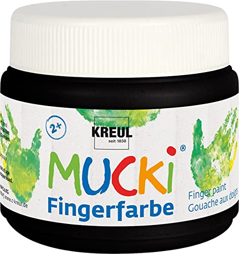 KREUL 23112 - Mucki leuchtkräftige Fingerfarbe, 150 ml in schwarz, auf Wasserbasis, parabenfrei, glutenfrei, laktosefrei und vegan, auswaschbar, vermalbar mit Pinsel, Schwamm, Spachtel und Fingern von Kreul