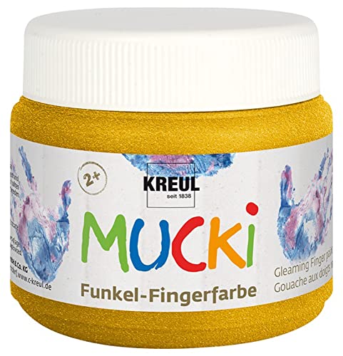 KREUL 23125 - Mucki schimmernde Funkel - Fingerfarbe, 150 ml in Goldschatz, auf Wasserbasis, parabenfrei, glutenfrei, laktosefrei und vegan, auswaschbar, vermalbar mit Pinsel und Fingern von Kreul