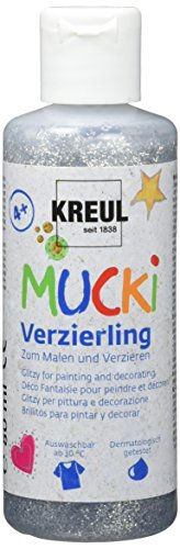 KREUL 24352 - Mucki Verzierling, Glitzersilber, 80 ml Flasche, glitzernde Kindereffektfarbe auf Wasserbasis, parabenfrei, glutenfrei, laktosefrei, vegan, auswaschbar von Kreul