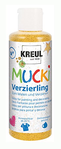 KREUL 24353 - Mucki Verzierling, Glitzergold, 80 ml Flasche, glitzernde Kindereffektfarbe auf Wasserbasis, parabenfrei, glutenfrei, laktosefrei, vegan, auswaschbar von Kreul