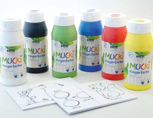 KREUL 29150 - Mucki Fingermalfarbe, Power Pack, Zeig mir die Welt der Farben, 6 x 750 ml Fingerfarbe und 20 Malvorlagen KREUL 29150 - Mucki Fingermalfarbe, Power Pack, Zeig mir die Welt der Farben, 6 x 750 ml Fingerfarbe und 20 Malvorlagen von Kreul