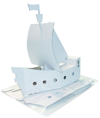 KREUL 39101 - Joypac Bastelkarton Piratenschiff, ca. 48 x 18 x 50 cm groß, aus stabiler weißer Pappe, zum bemalen, bekleben und dekorieren, ideal für Kinder, Weiß von Kreul