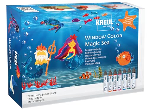 KREUL 42940 - Window Color Set Magic Sea für Kinder, 7 x 29 ml Fenstermalfarben, Komplettset mit brillanten Farben im Pen und Motivvorlagen KREUL 42940 - Window Color Set Magic Sea für Kinder, 7 x 29 ml Fenstermalfarben, Komplettset mit brillanten Farben im Pen und Motivvorlagen von Kreul