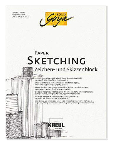 KREUL 68001 - Solo Goya Paper Sketching, Zeichen- und Skizzenblock, 25 Blatt, 160 g/qm, 24 x 32 cm, naturweiß, säurefrei und alterungsbeständig, feine Oberfläche, leicht gekörnt von Kreul