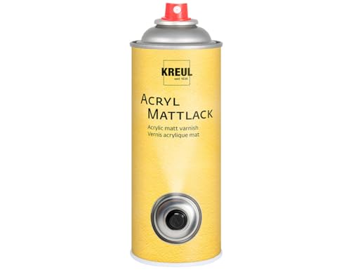 KREUL 821400 - Acryl Mattlack, 400 ml Spraydose, farblos, nicht gilbend, universell einsetzbarer matt trocknender Schutzlack für Pappe, Holz, Glas, Porzellan, Keramik von Kreul