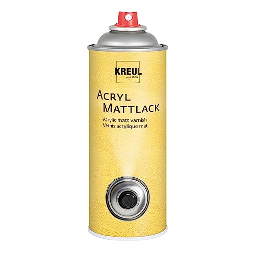 KREUL 821400 - Acryl Mattlack, 400 ml Spraydose, farblos, nicht gilbend, universell einsetzbarer matt trocknender Schutzlack für Pappe, Holz, Glas, Porzellan, Keramik von Kreul