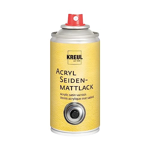 KREUL 830150 - Acryl Seidenmattlack, 150 ml Spraydose, farblos, nicht gilbend, universell einsetzbarer seidenmatt trocknender Schutzlack für Pappe, Holz, Glas, Porzellan, Keramik von Kreul