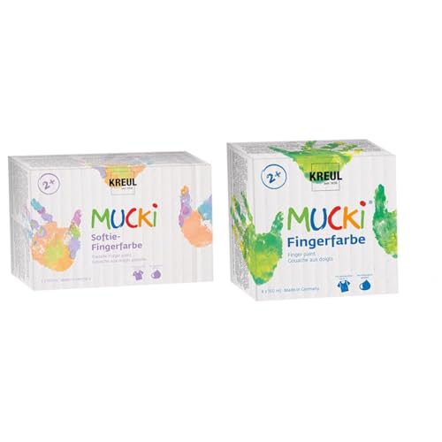 Kreul 2321 - MUCKI Softie-Fingerfarbe, 6 x 150 ml & 2314 - Mucki leuchtkräftige Fingerfarbe, 4 x 150 ml von Kreul