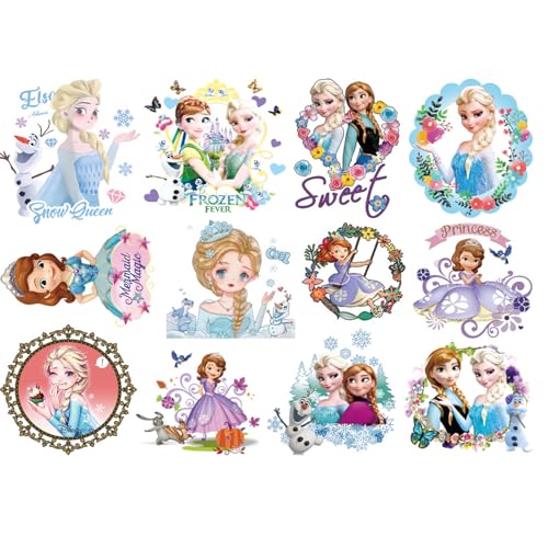 12 Prinzessin Bild Aufkleber für Kinder, Heißprägetechnologie, hochwertige High-Definition-Bilder, lebendiges und niedliches Charakter-Design, geeignet für Girl Kleidung, T-Shirts, Rucksäcke, Hemden von Krilucly