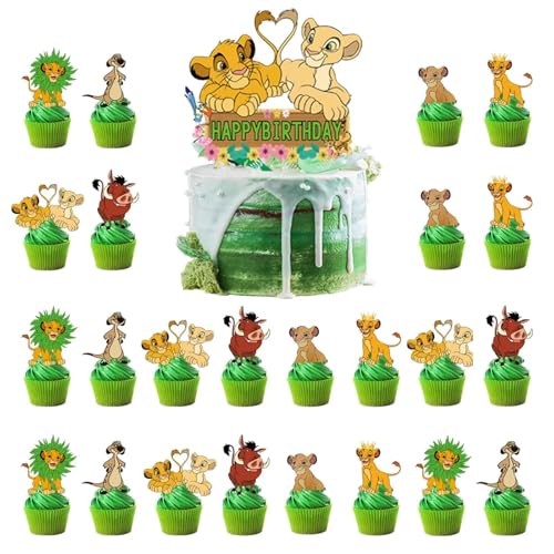 25PCS Tortendeko König der Löwen, Lion King Kuchen Deko, Dschungel Tortendeko,Cartoon Cake Happpy Birthday Topper, Cartoon Kuchen Dekorationen für Kinder Themen Party von Krilucly