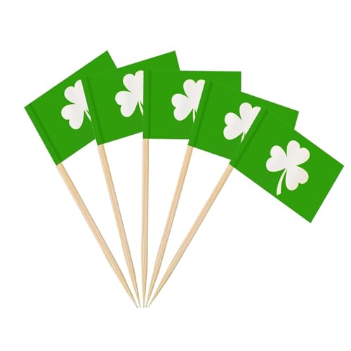 Krilucly 100 x Irland-Zahnstocher-Flagge, irische Flagge, Zahnstocher, Shamrock Cake Topper, Irische Flaggen für Kuchen, Cocktails und Tischdekorationen von Krilucly