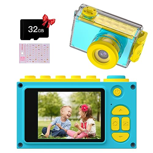 Kriogor Kamera Kinder, wasserdichte Kids Digitalkamera und Videokamera mit HD 1080P/ 8 MP/ 2 Zoll Bildschirm/ 32G TF Karte, Geschenke für Kinder (Blau) von Kriogor