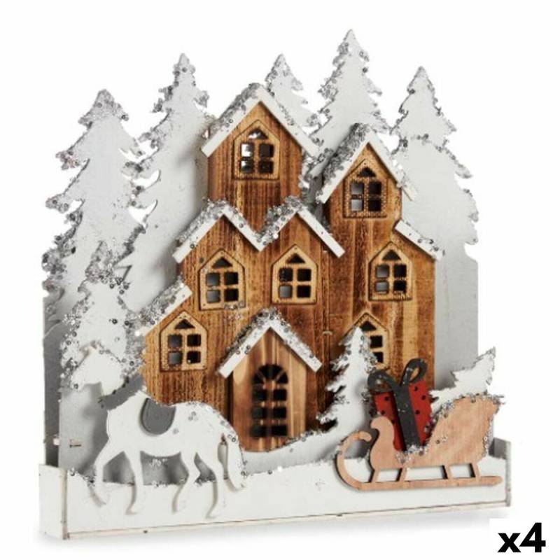 Deko-Figur Licht Dorf Weiß Braun Holz 44 x 44,5 x 6 cm (4 Stück) von Krist+